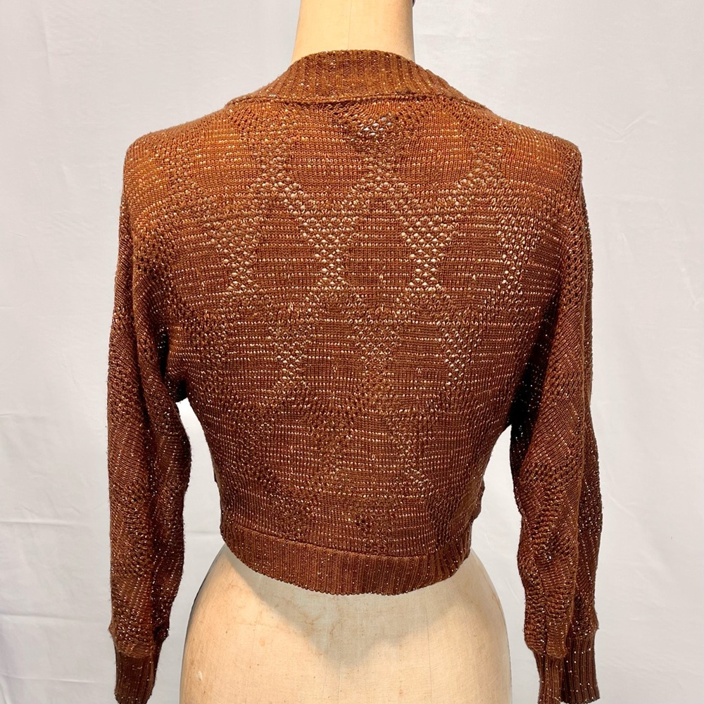 VINTAGE metallic gold bolero knit sweater cropped cardigan dolman sleeve 70s 80s - Picture 4 of 10